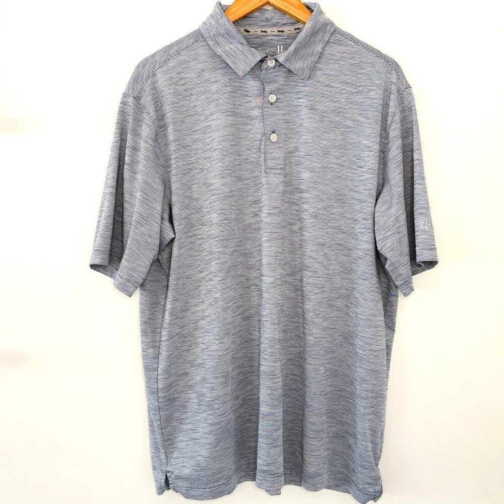 Walter Hagen 11 Majors‎ Blue Striped Polo Shirt Size L